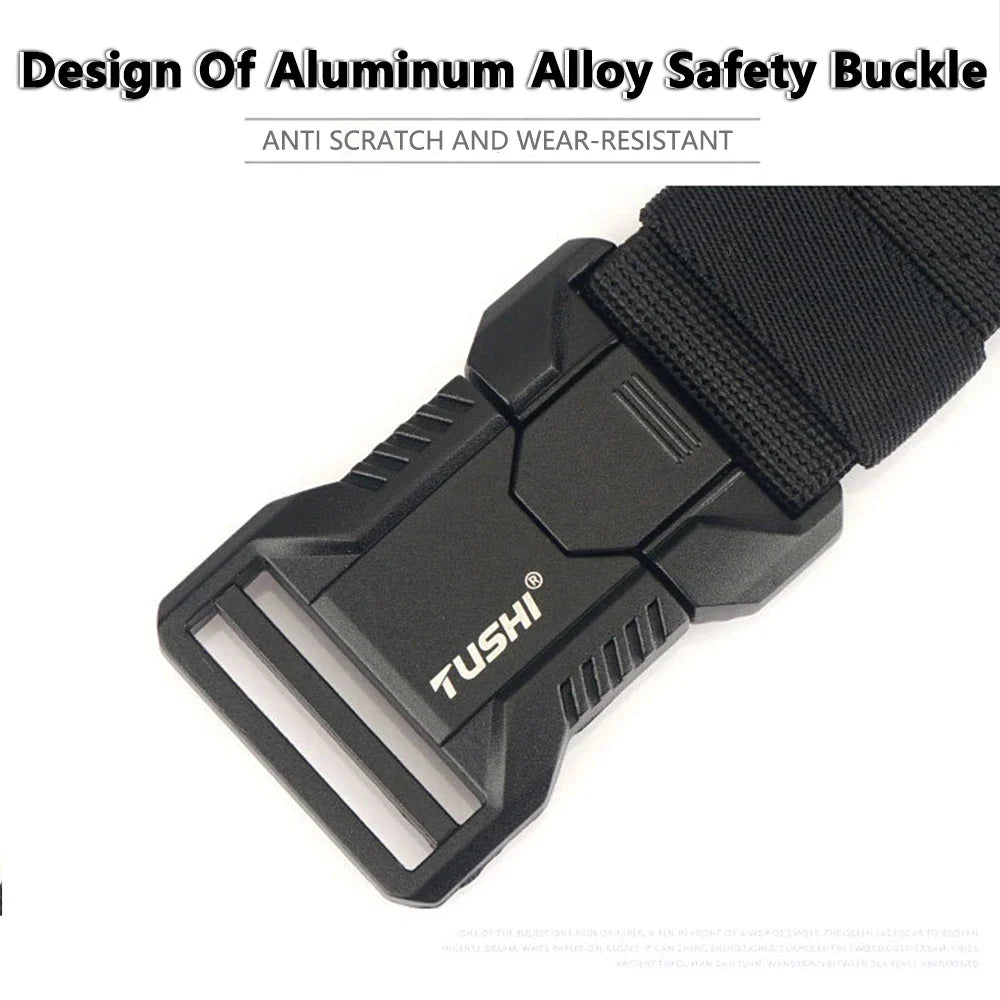TUSHI Aluminum Alloy Quick Release Pluggable Buckle Elastic Belts For Men Durable Tactical Belt Cowboy Outdoor Army Belt Hunting