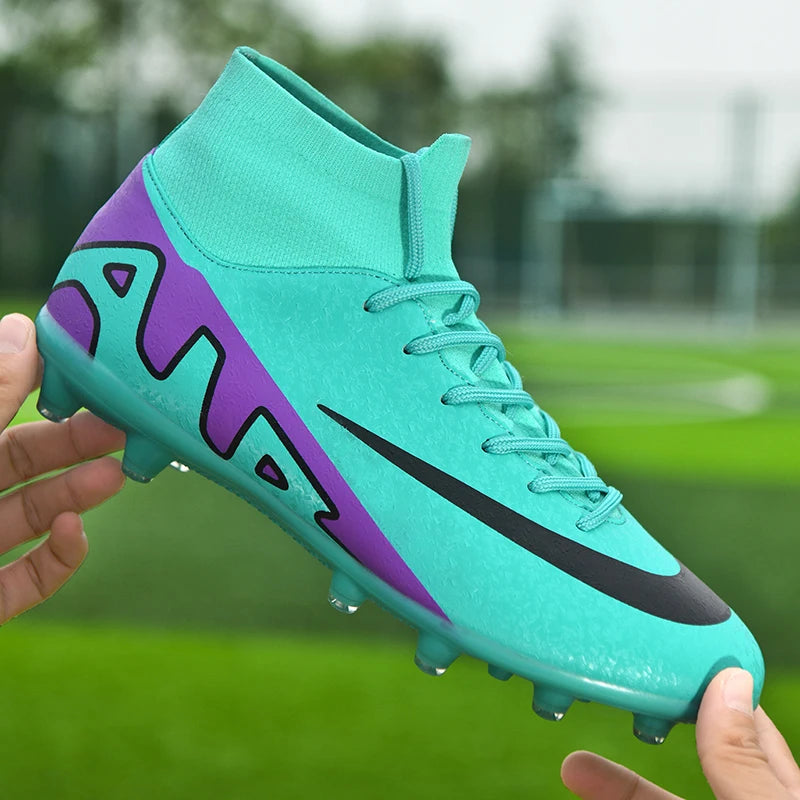 Men Soccer Cleats High Ankle Football Boots TF/FG Training Outdoor Long Spikes