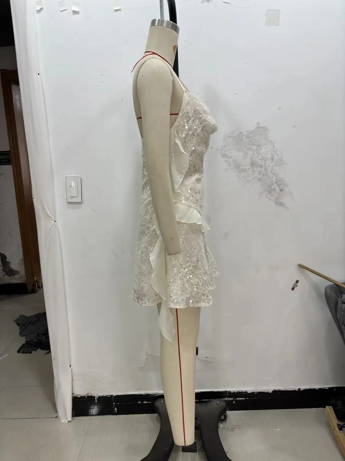 KONDALA Sexy Chic Women Dress Solid Cami Backless Sequined Tierred Mini Short Dress Fashion 2025 Fall Evening Club Party Dress