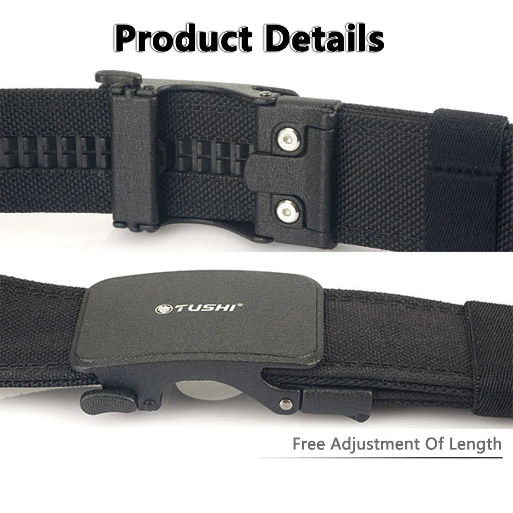 TUSHI New Hard Tactical Belt for Men Metal Automatic Buckle IPSC Gun Belt 1100D Nylon Military Belt Outdoor Sports Girdle Male