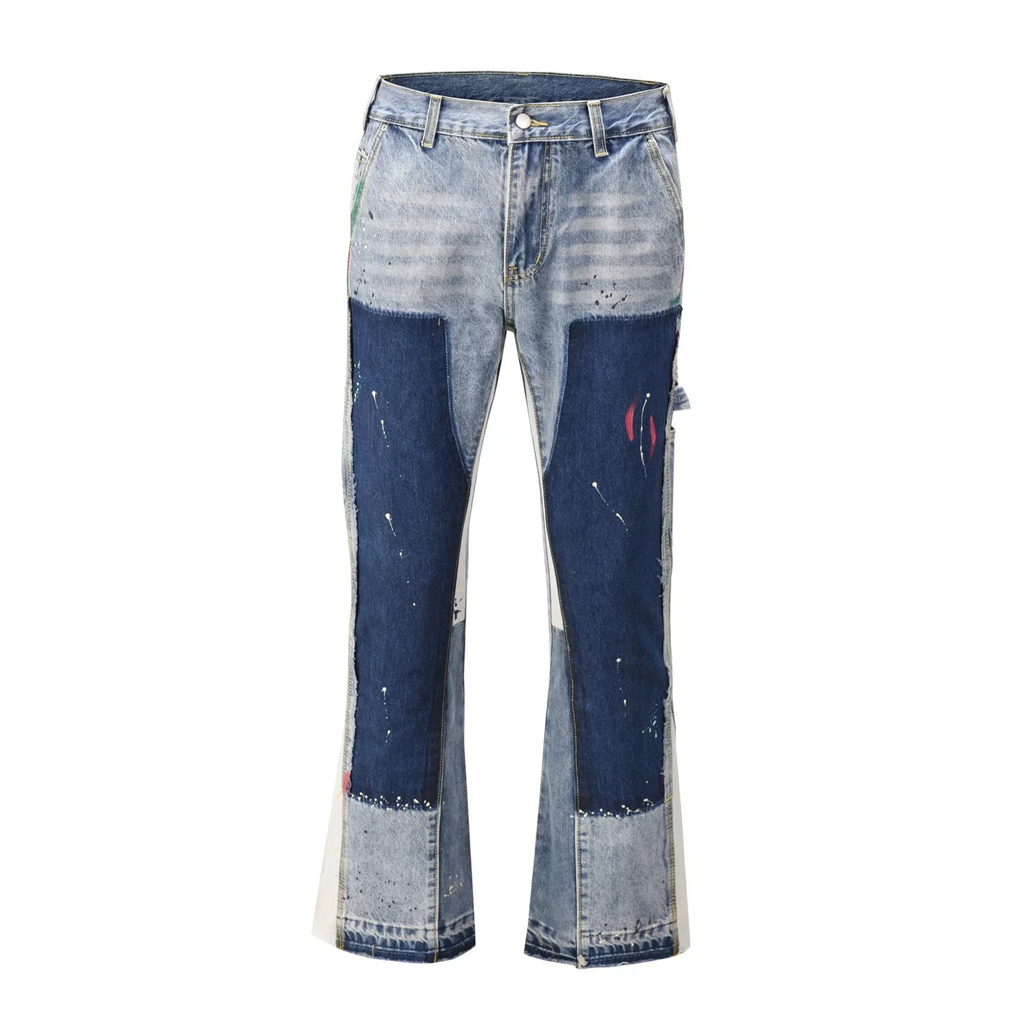 Jeans retro personalized straight-leg splicing flared pants trendy denim trousers