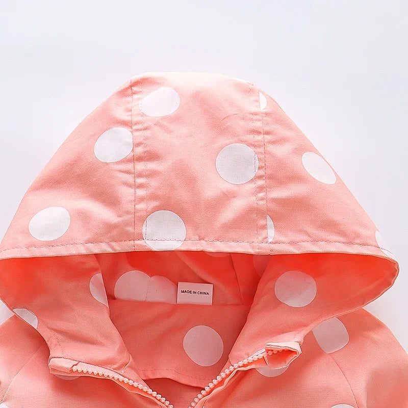 Girls' Autum Hooded Jacket Polka Dot Printed Cotton Children'S Top Hooded Spring Jacket