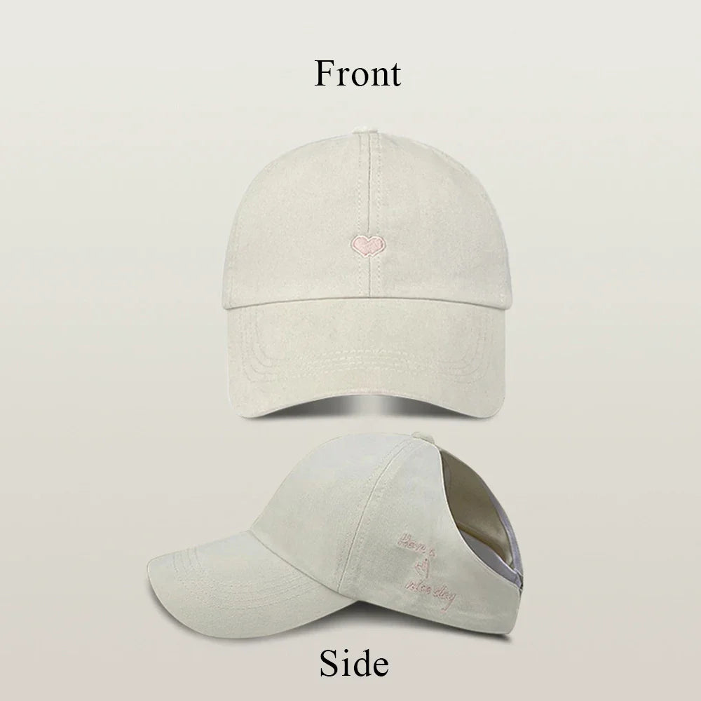 Kids Baseball Caps for Boys Girls Sun Hat Love Heart Hollow High Ponytail Caps Children Adjustable Baseball Caps for 4-12 Years