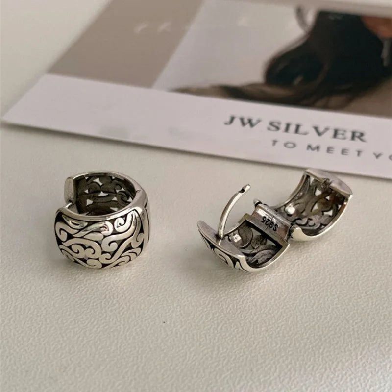 New 925 Sterling Silver Hoop Earrings Pearl Droplet Irregular Vintage Punk For Women Girl Gift Jewelry Dropshipping Wholesale