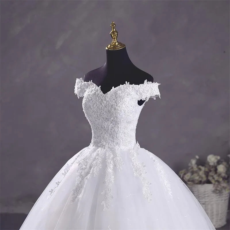 White Bridesmaid Dresses: Pure White Wedding Dresses Elegant Boat Neck Ball Gown