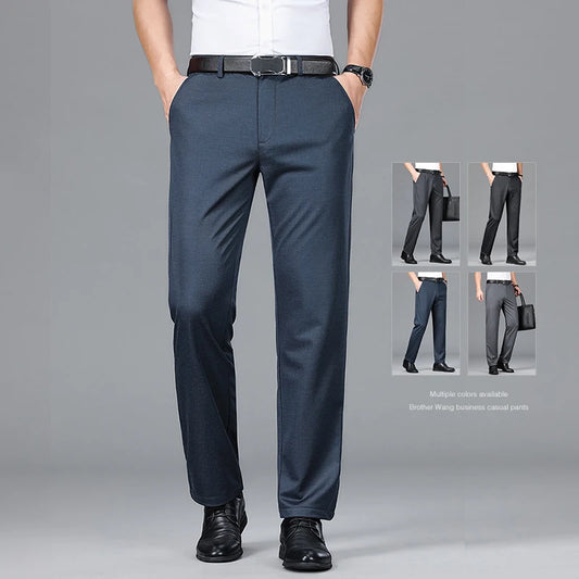 Lyocell Men's Elastic Casual Pants Classic Loose Straight Business Suit Trousers