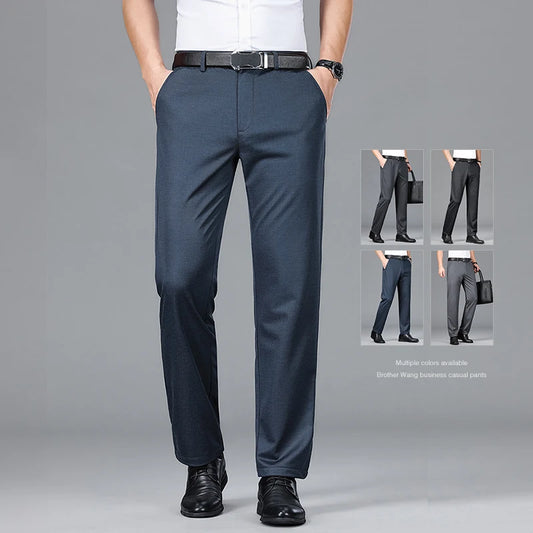 Lyocell Men's Elastic Casual Pants Classic Loose Straight Business Suit Trousers