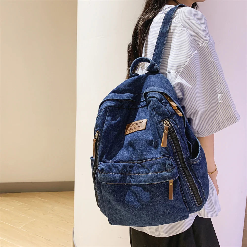 Denim Fashion Backpacks for School Trend Student Jeans Bag Multi Pockets Large Capacity Rucksack Mochila De Escola Feminina 2023