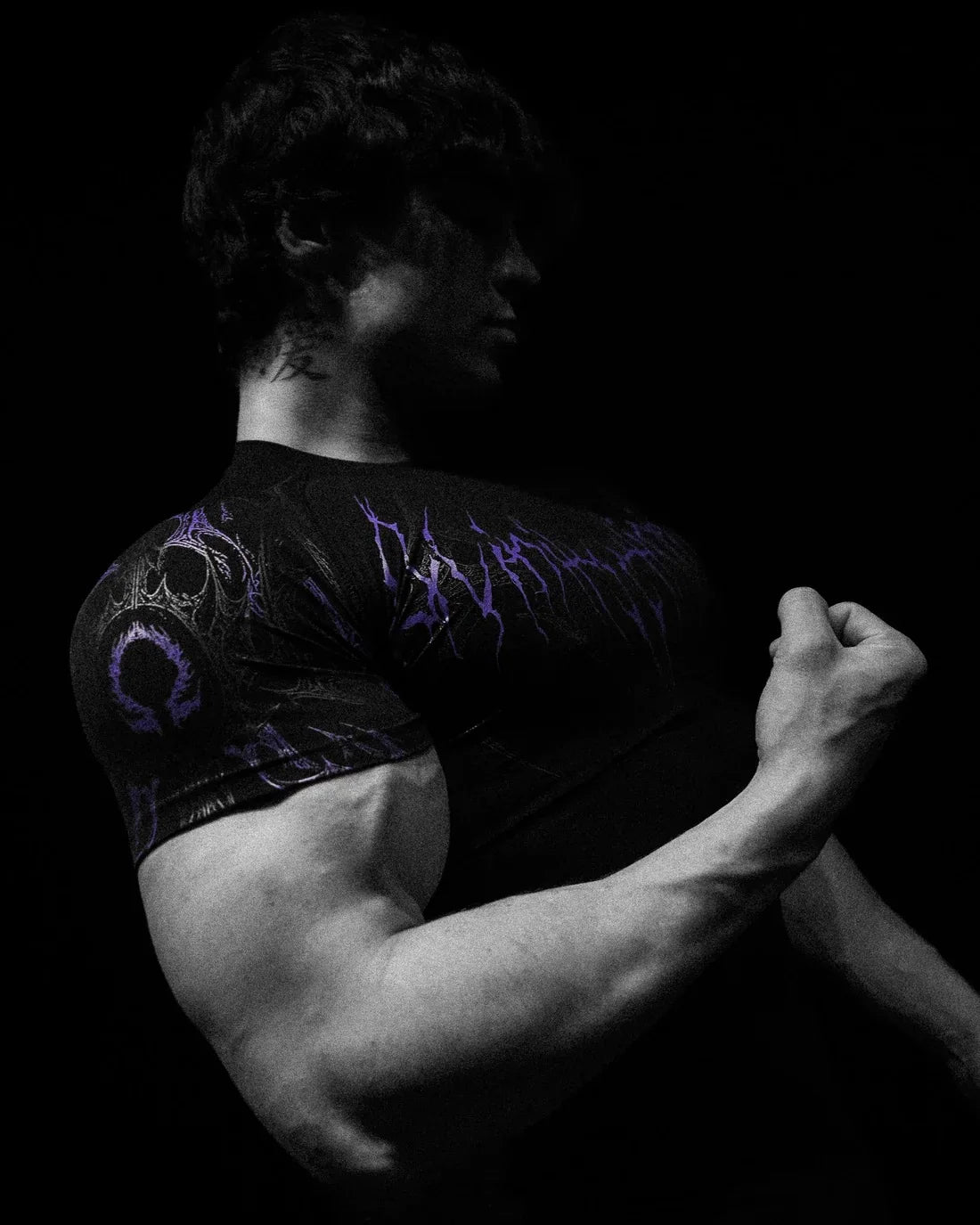 GYM T-shirt Men's Dark Gothic Print Muscle Tee  High Elasticity And Quick Drying Exercise For Bodybuilding Training 2025 Summer