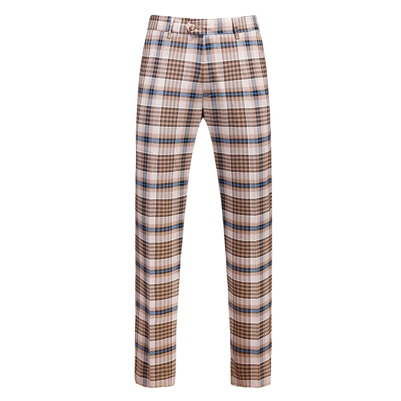 Tuxedo for Mens: Men Double Breasted Plaid Suit Coat Pants 2 Pcs Set / Male Slim Fit