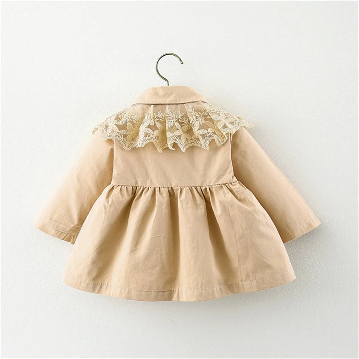 Baby Coat Bow Windproof Children'S Cotton Coat Lace Lapel Solid Color Children Clothing