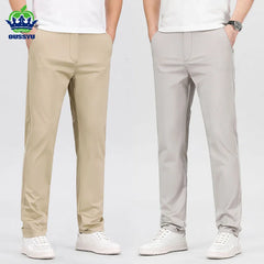 High Quality 99% Cotton Men's Straight Pants Business Solid Color Khaki