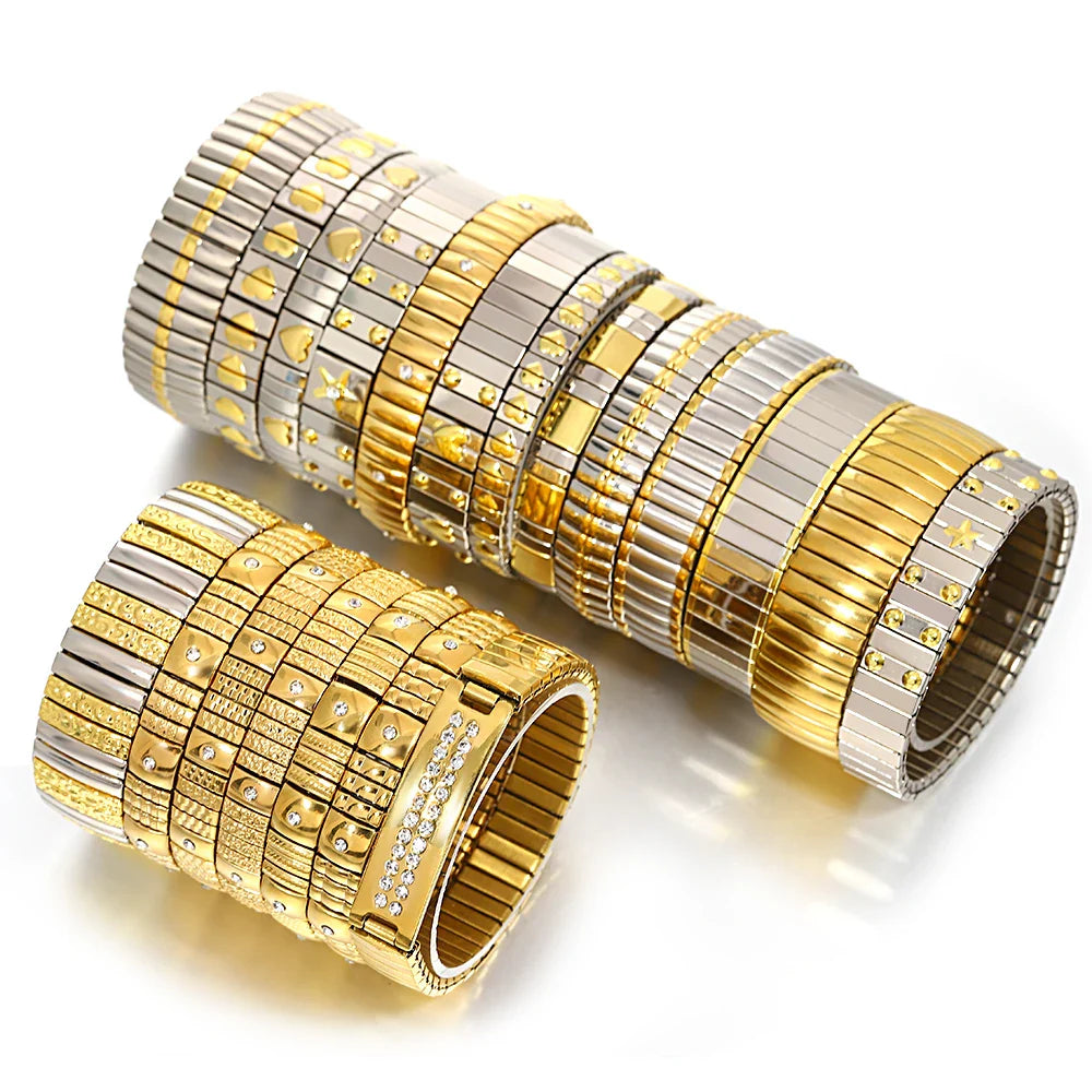 Freetry 18K Gold Plated Stainless Steel Adjustable Bracelet Fashion Elastic Metal Bracelet Trendy Jewelry Accessories Official