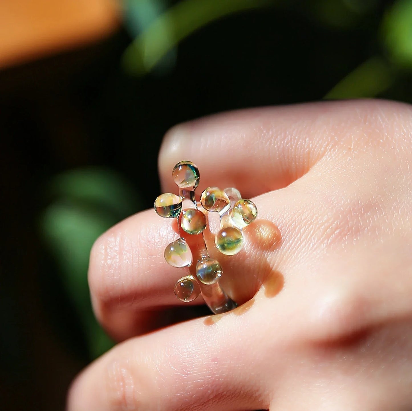 1pc Handcrafted Rainbow Glass Dewdrop Ring Colorful ball Ring Couple's Personalized High-end Round Ring Women Party Jewelry