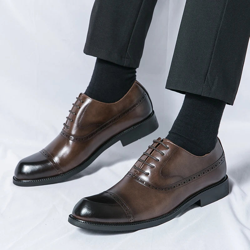 Luxury Business Leather Shoes Men Breathable Rubber Formal Dress Shoes Male Office Oxford Wedding Flats Footwear Mocassin Homme