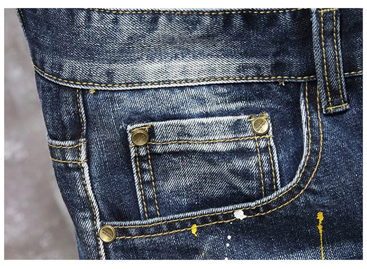 2025 Summer New Fashion Men's Graffiti Ripped Short Jeans Casual Slim Big Hole Retro Style Denim Shorts Male Brand Clothes