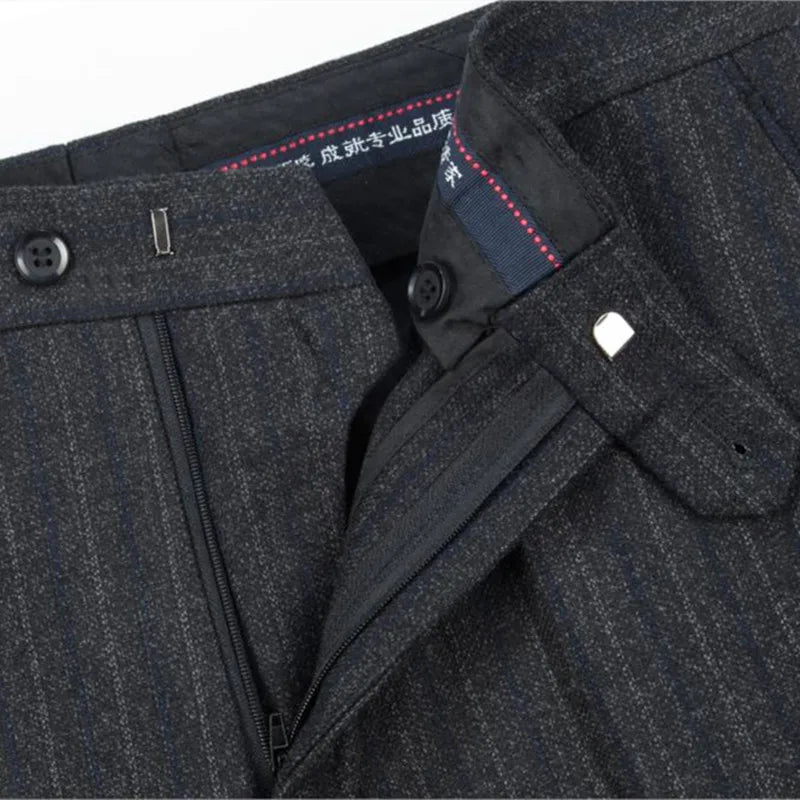 Suit Pant Loose Striped Hight Waist Wool Trousers Classic Straight Formal Mens Dress Pants