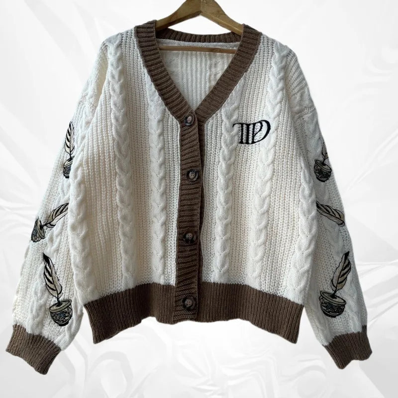Autumn Women Trend Loose Fitting Floral Embroidered Knitted