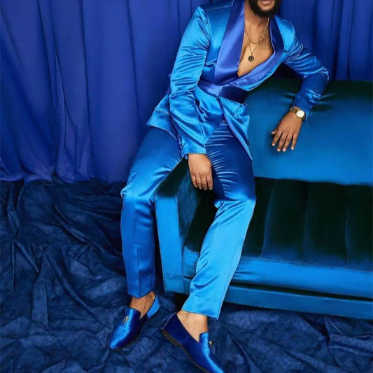 Tuxedo for Mens: Suits For Men Blue Elegant Terno Costume Hombres Slim Fit Wedding