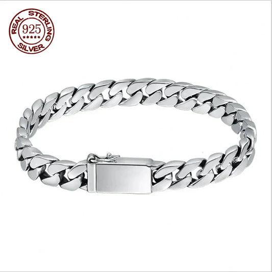 100% S925 Sterling Silver Bracelet 8MM Punk S925 Silver Jewelry Never Fade Men Women Jewelry Gifts