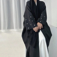 Open Front Abays Muslim Elegant Humble Moon Embroidery Sleeve Cardigan Abaya Shawl Cape Suitable for And Festivals