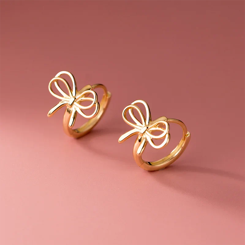 WANTME 925 Sterling Silver Hollow Romantic Bow Huggies Ear Hoops Earrings for Women Fashion Elegant Charm Party Jewelry Gifts