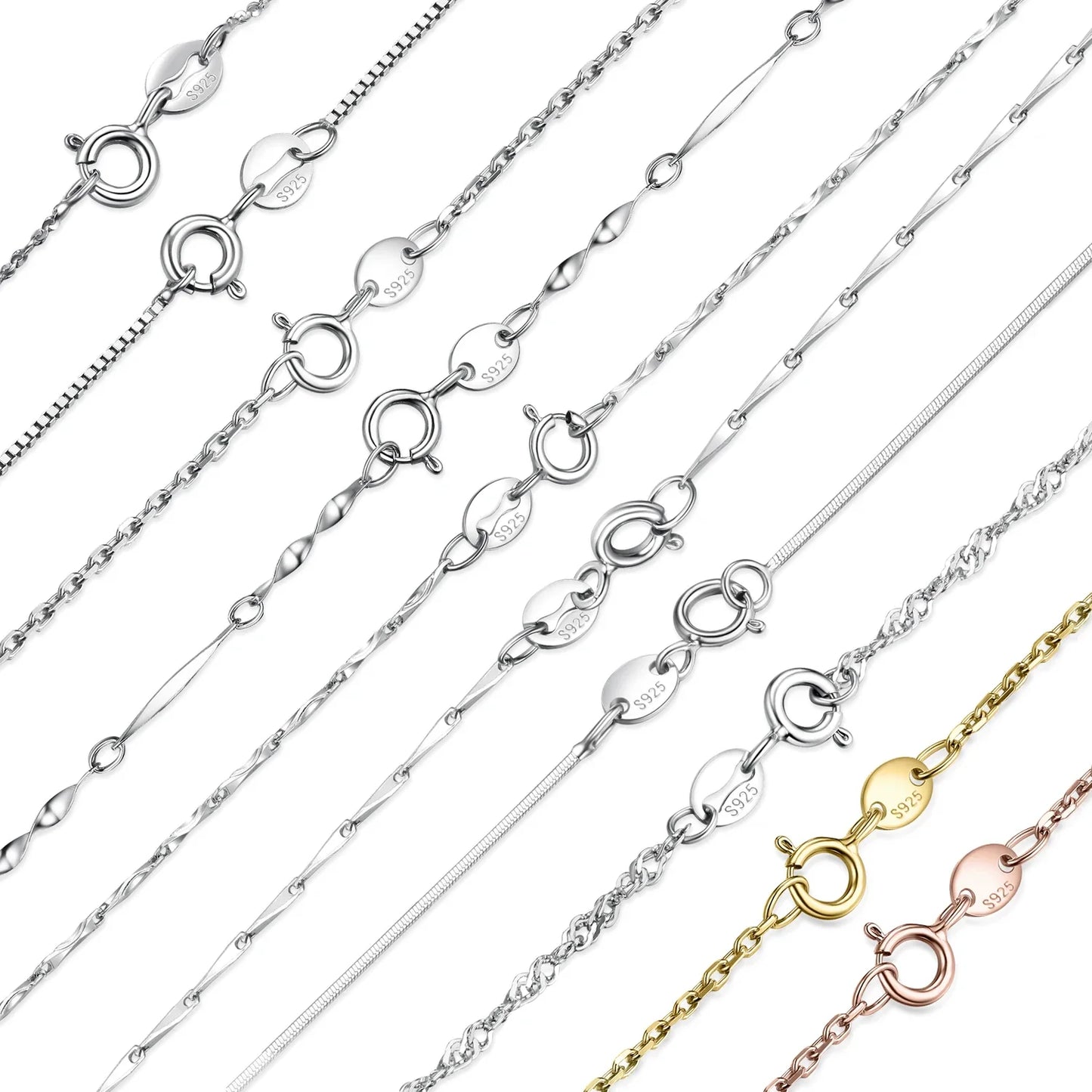 JewelryPalace Genuine 100% 925 Sterling Silver Necklace Ingot Twisted Trace Belcher Snake Bar Singapore Box Chain Necklace Women
