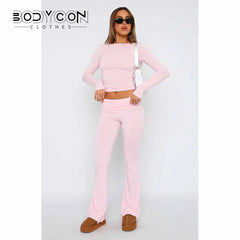 Women's Solid Woman Pants Slim Fitting High Waisted Streetwear Casual Flare Pants