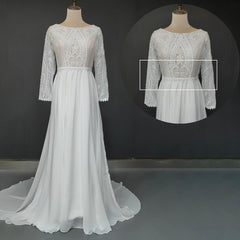 Outdoor Wedding Dress Backless Buttons Up Soft Beach Woodlands Long Sleeves