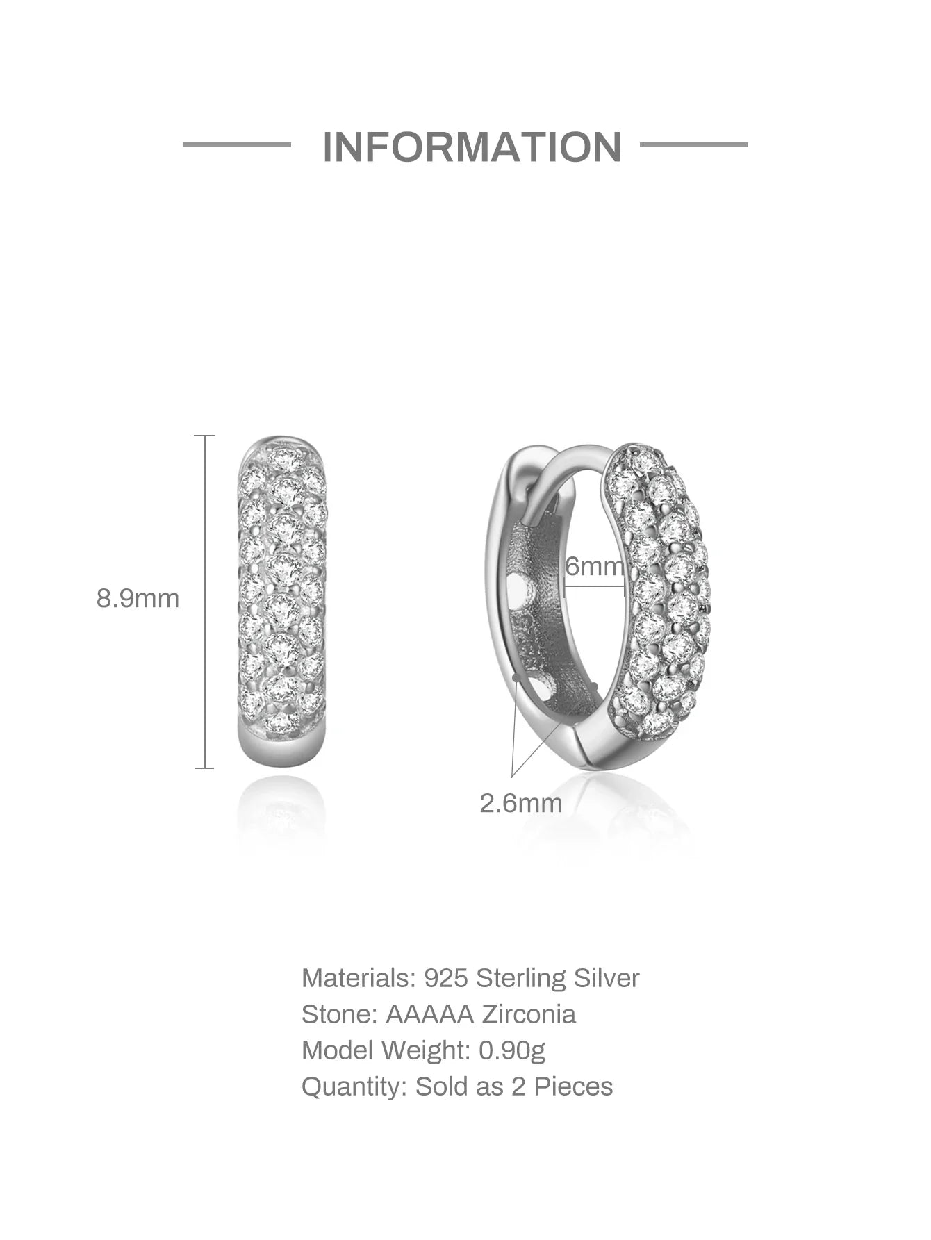 ROXI Half Side Zircon Crystals Hoop Earrings for Women Girls 925 Sterling Silver Jewelry Huggie Earrings Pendientes Plata 925