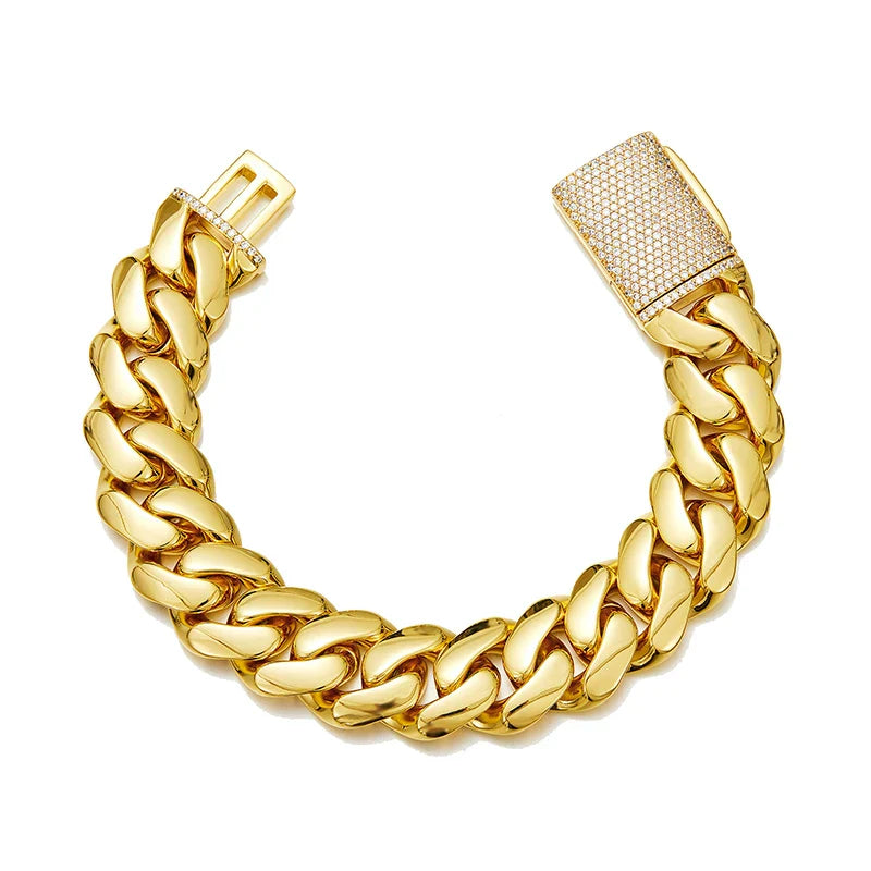 Hip Hop Rock Stainless Steel Rhombus Cuban Miami Link Chain Bracelets for Men Bling Iced Out Rapper Jewelry Gold Silver Color