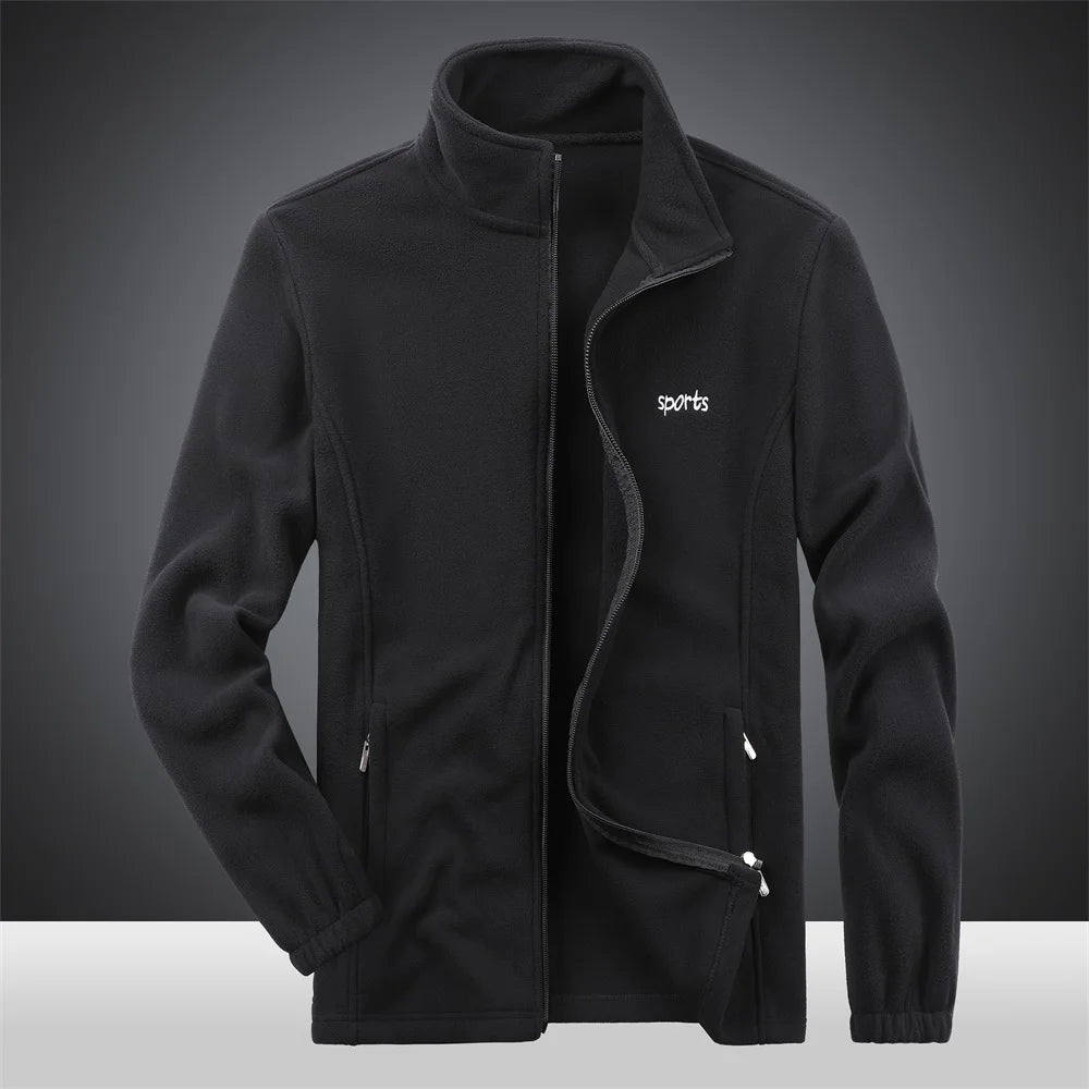 Men full zip plus size embroider sports soft polar fleece coat sport jackets mens soild color men's clothing casual jackets