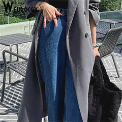 Women Jeans 2023 Autumn High Waist Soft Denim Lady Straight Pants Korean