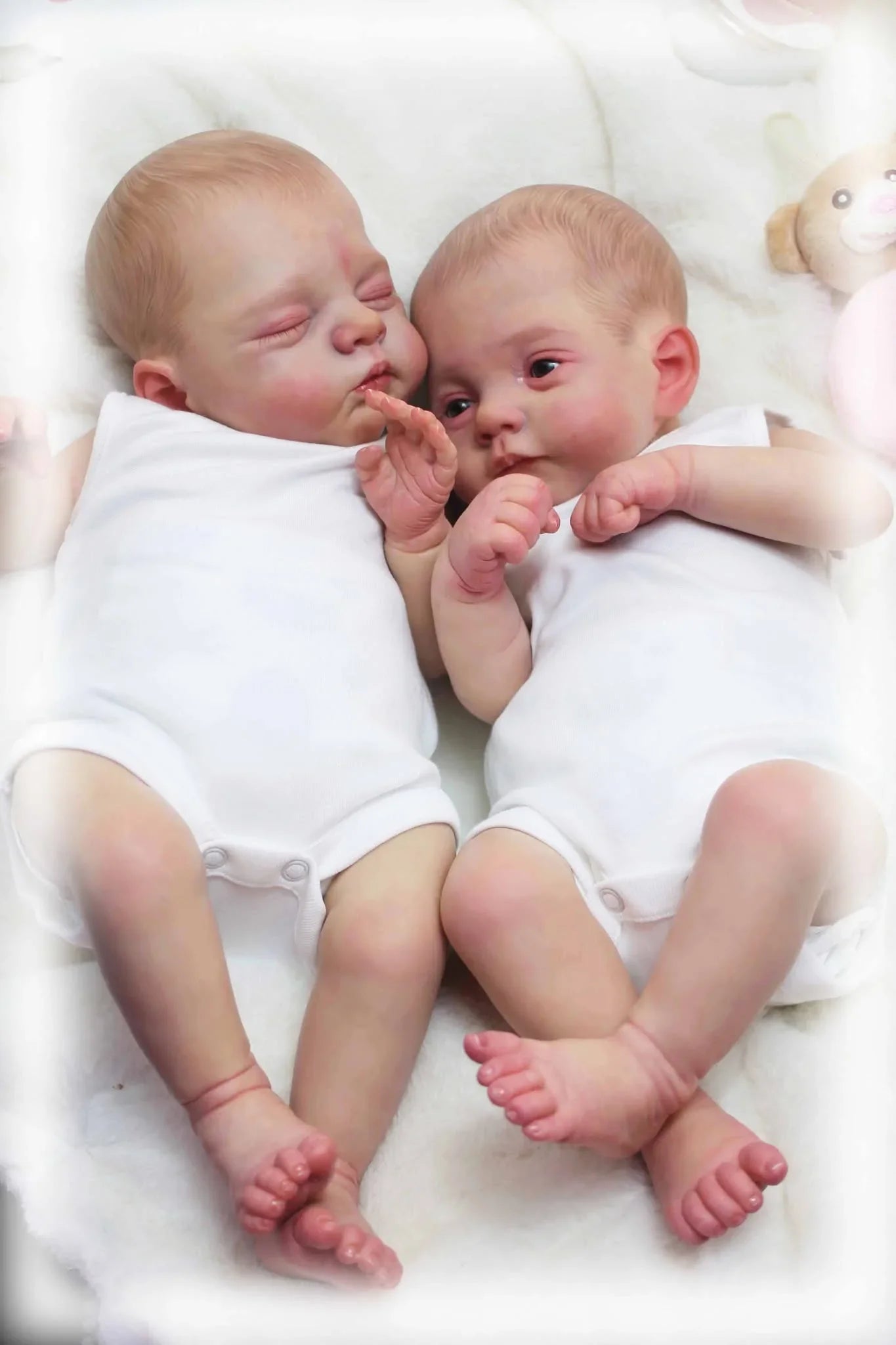 NPK 18inch Irys & Lily Twins Reborn Baby Doll Handmade 3D Skin Multiple Layers Painting Collectible Lifelike Art Doll