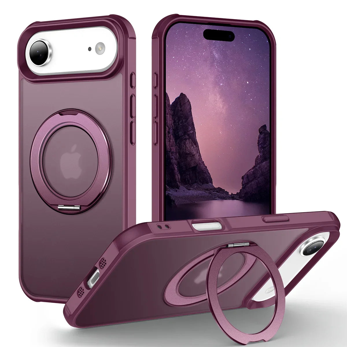 For iPhone 17/17 Pro/17 pro Max/17 Air Case with 360° Rotatable Matte Magnetic Ring Hidden Stand Drop-Proof Protection