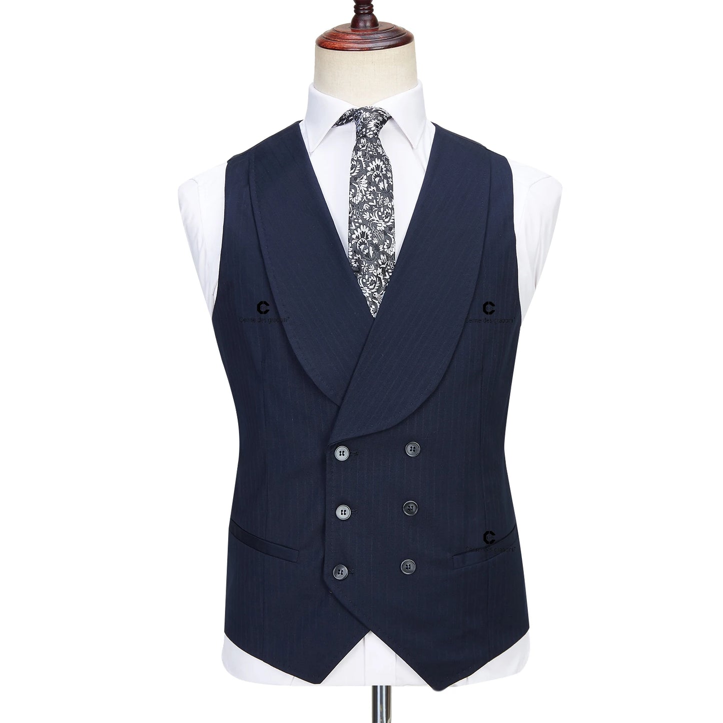 Tuxedo for Mens: Dark Blue Pinstripe 3 Piece Classic Men Suits Blazer Vest Pants