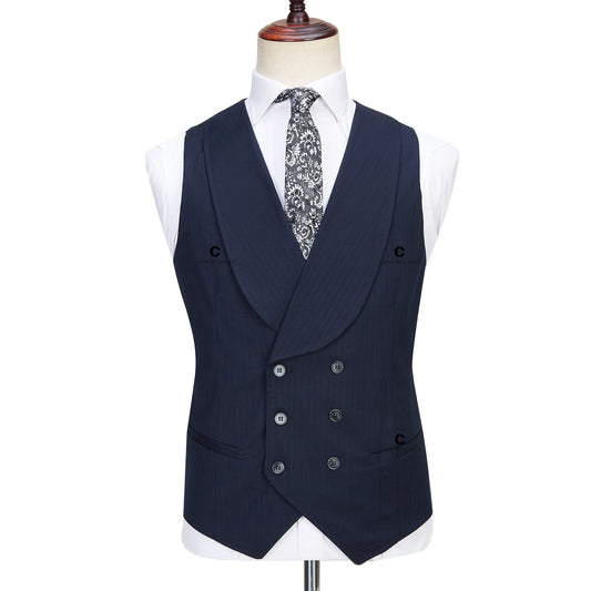 Dark Blue Pinstripe 3 Piece Classic Men Suits Blazer Vest Pants