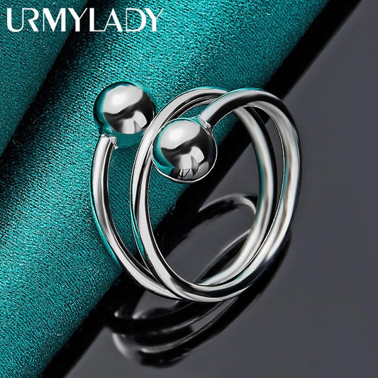 925 Sterling Silver Double Round Head Ring For Women Fashion Wedding