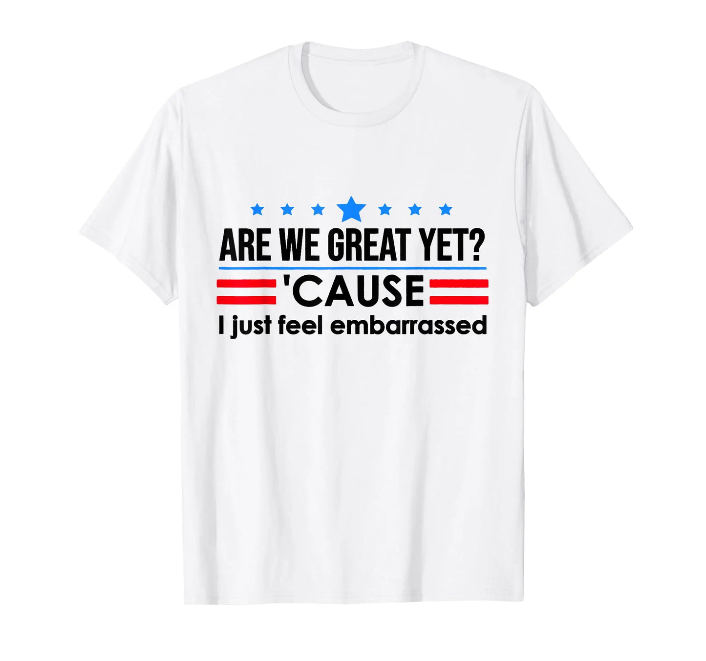 New Pure Cotton Men'sT-Shirt with Are We Great Yet American Flag Print for Casual Wear Graphic Tee Breathable and Comfort