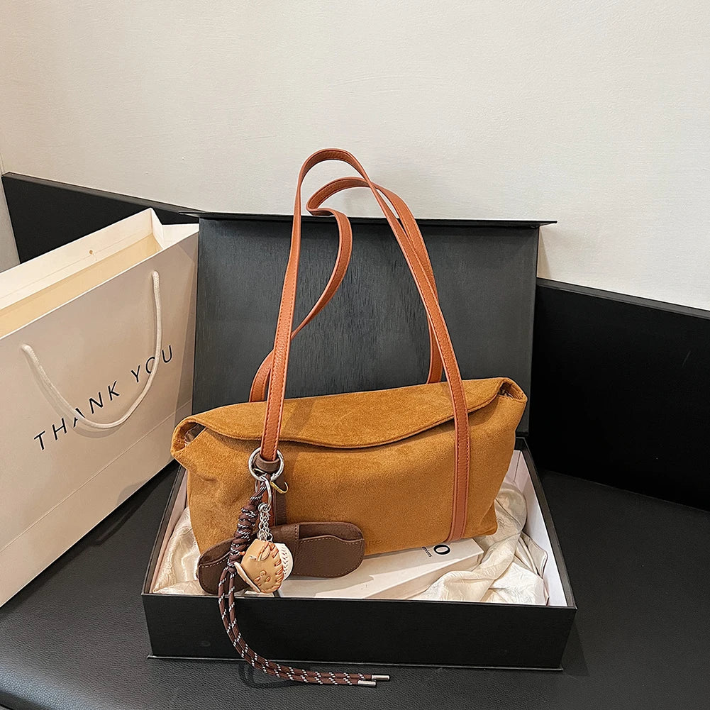 Women Shoulder Bag with Inner Pocket Flap Underarm Bag Solid Retro