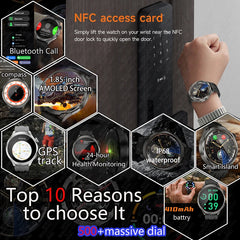 BOXUXING 1.85-inch Smart Watch Men Sport Waterproof Fitness Heart Rate Watches Compass GPS Track NFC Bluetooth Call Smartwatch