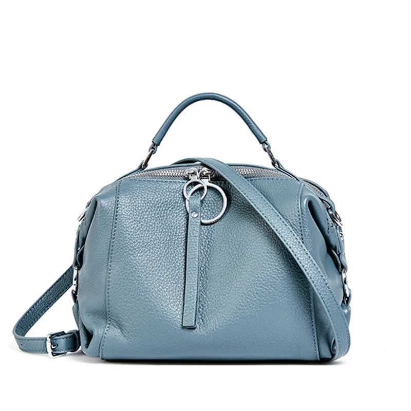 Black White Shoulder Bag For Women 100% Genuine Leather Handbag