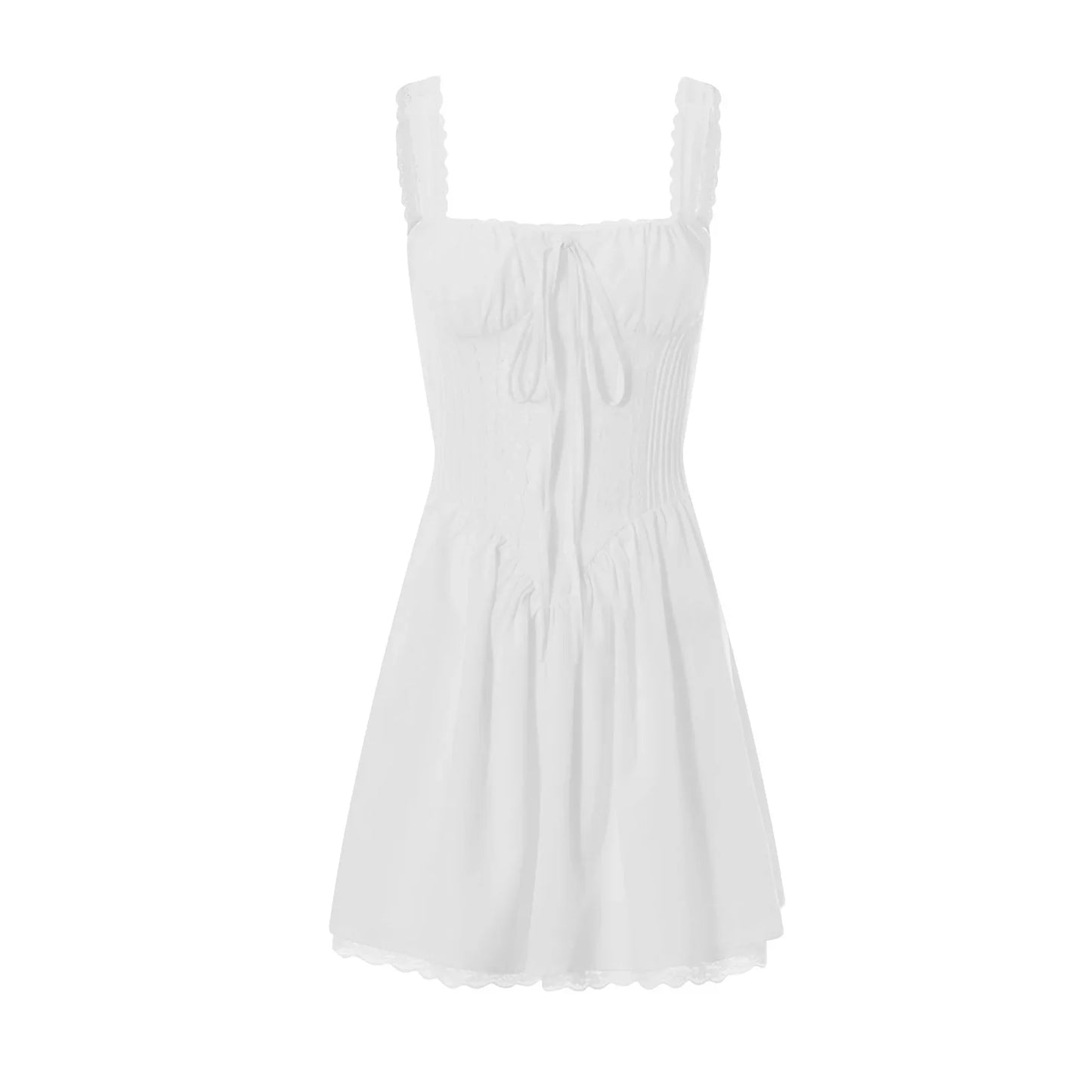 High Quality Sweet Backless Mini Dress Women Elegant Lace Hem Chest Wrap Suspenders Dresses Summer White Robes Vestidos