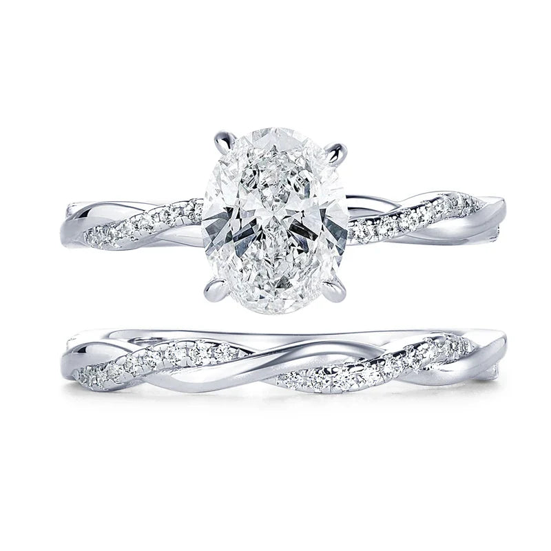 OXTAO 7x9mm 2.0 Carat  Oval Cut Moissanite Engagement Ring Set 925 Sterling Sliver Wedding Promise Bands Jewelry for Women
