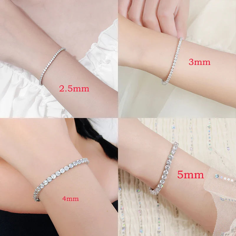 Smyoue 2-6.5mm Real Moissanite Tennis Bracelet for Women Christmas Gift Platinum Plated 100% 925 Sterling Silver Wedding Jewelry