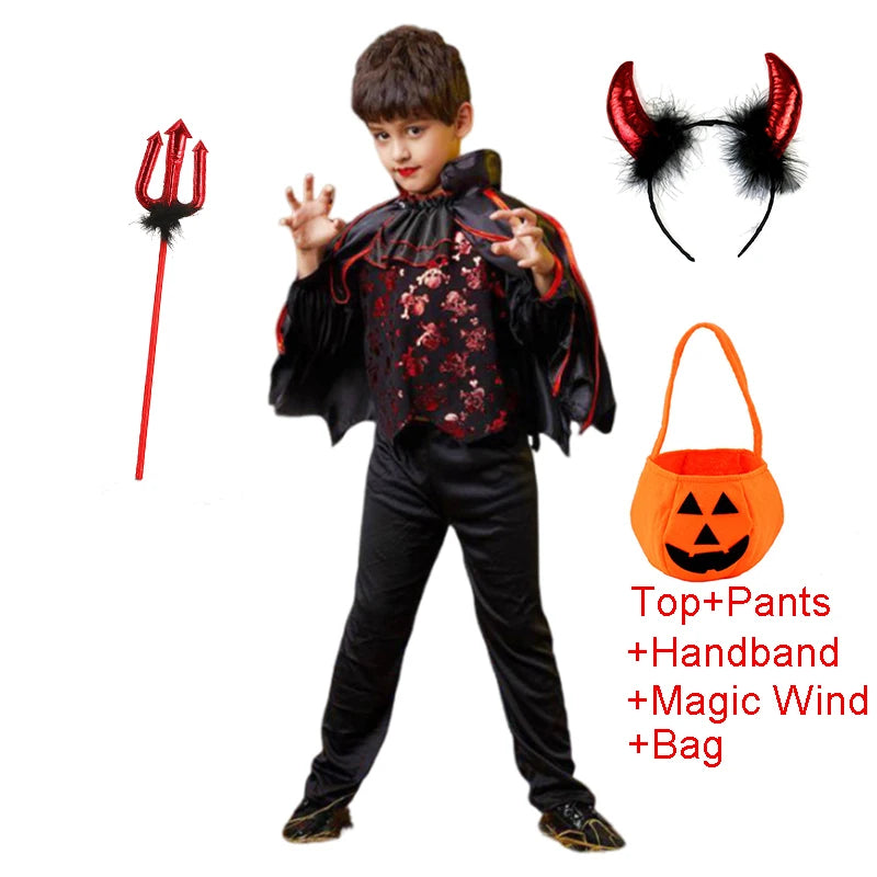 Kids' Halloween Gothic Vampire & Day of The Dead Cosplay Costumes for Boys Top + Pants + Cloak Set Scary Fantasy Outfits