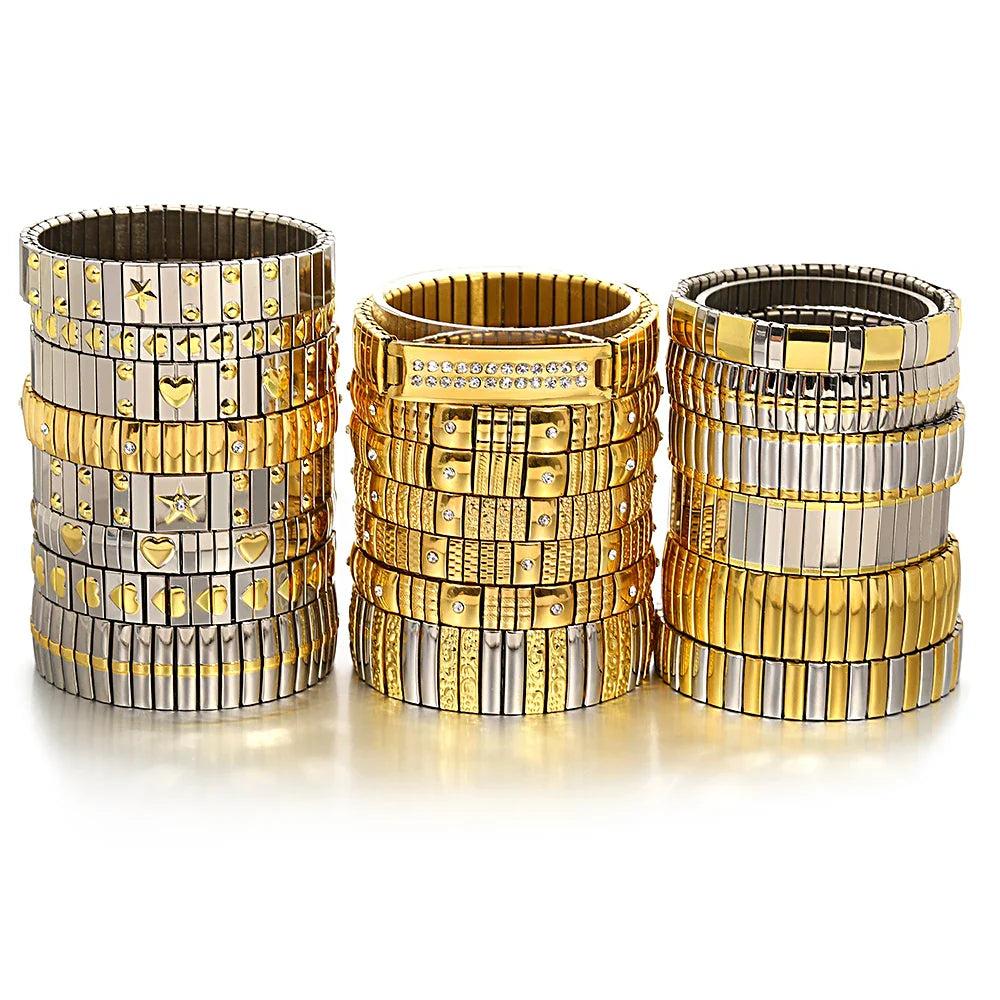 Freetry 18K Gold Plated Stainless Steel Adjustable Bracelet Fashion Elastic Metal Bracelet Trendy Jewelry Accessories Official