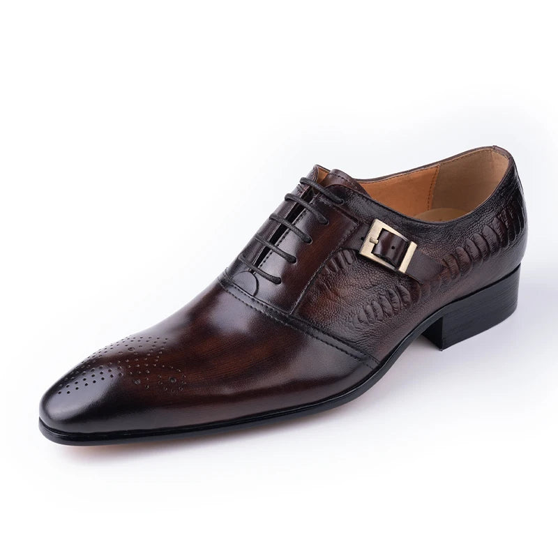 Luxury Pure Cowhide Leather Men Formal Shoes Oxford Business Office Male Dress Black Coffee Lace-up Party Wedding Handmade Shoes