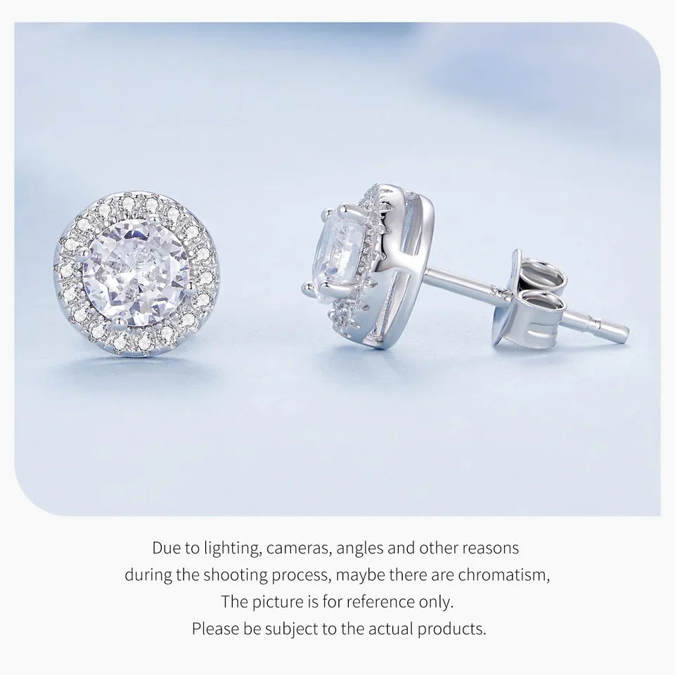 BAMOER Gold Plated Halo CZ Stud Earrings 925 Sterling Silver Hypoallergenic Classic Elegant Heart Earrings Jewellry BSE894
