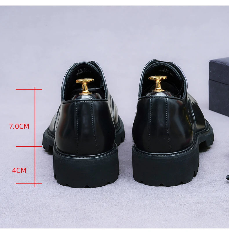New 4Cm Height-Increasing Genuine Leather Shoes for Men Business Formal Casual Cowhide Patent Leather British Style Men's Shoes